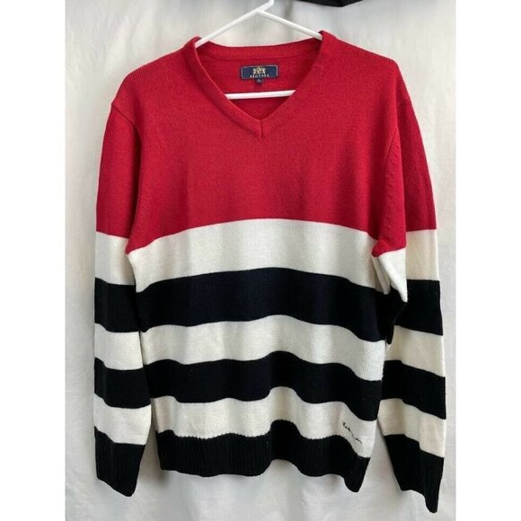Designer Brand Red Tape Mens V Neck Sweater Red Cream Black Large Spellout @ Hem - Picture 1 of 5